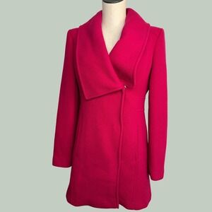 Edina Ronay London Pink Wool Blend Coat Womens Size 6 Shawl Collar Snap Front